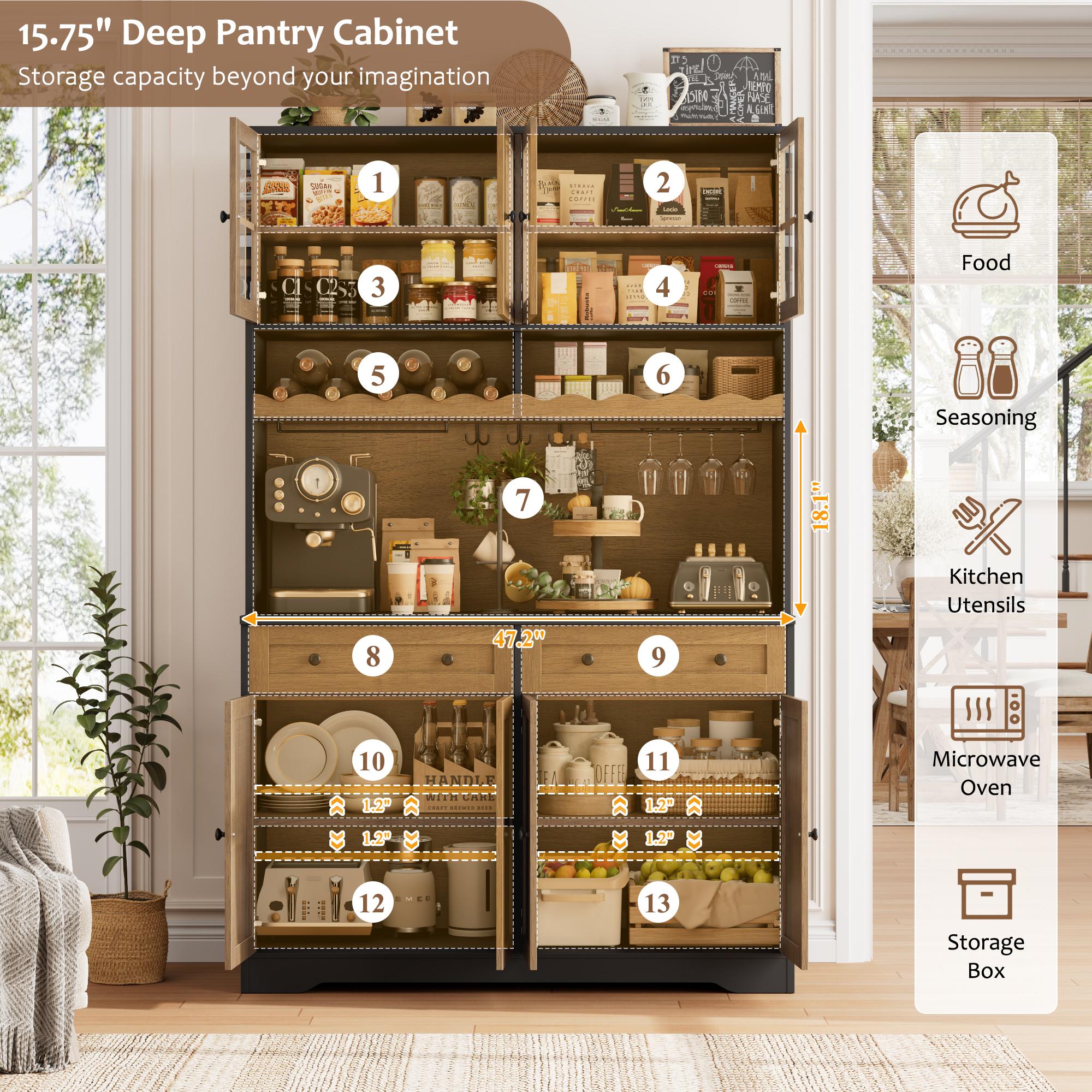 【2 Packages Shipping】HOSTACK 75.4" Tall Kitchen Pantry Cabinet with Charging Station, Hutch, Microwave Stand, Wine Rack, Large Pantry Storage Cabinet with Glass Doors, Drawers 【2 Packages Shipping】HOSTACK 75.4" Tall Kitchen Pantry Cabinet with Charging Station, Hutch, Microwave Stand, Wine Rack, Large Pantry Storage Cabinet with Glass Doors, Drawers