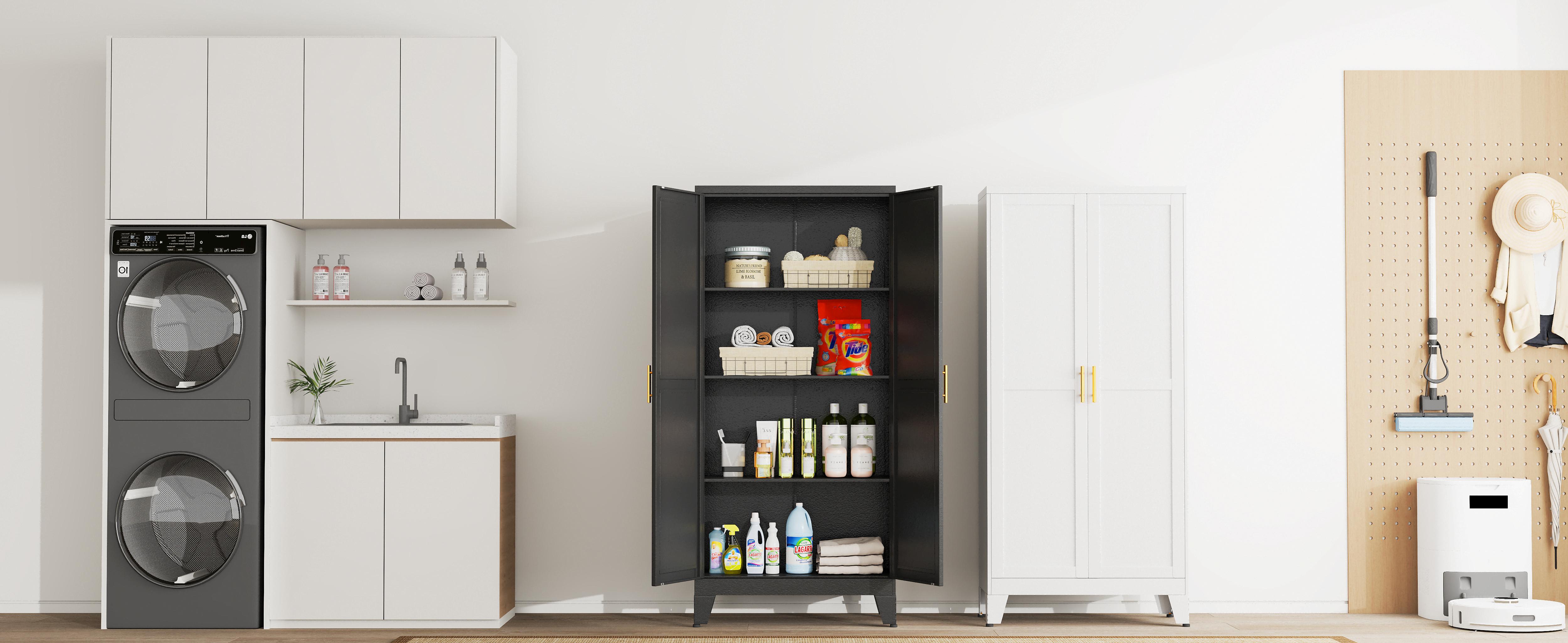 Metal Pantry Cabinet 47"with 2 Doors & 3 Adjustable Shelves, Kitchen Pantry Storage Cabinets for Dining Room, Living Room, Bathroom Furniture Organization storage cabinets drawer dresser Freestanding Cupboard Metal Pantry Cabinet 47"with 2 Doors & 3 Adjustable Shelves, Kitchen Pantry Storage Cabinets for Dining Room, Living Room, Bathroom Furniture Organization storage cabinets drawer dresser Freestanding Cupboard