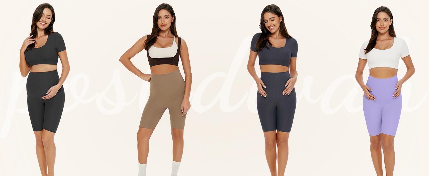 POSHDIVAH Ribbed Maternity Biker Shorts Over The Belly for Women - 8" Buttery Soft Pregnancy Workout Athletic Short Leggings summer clothes