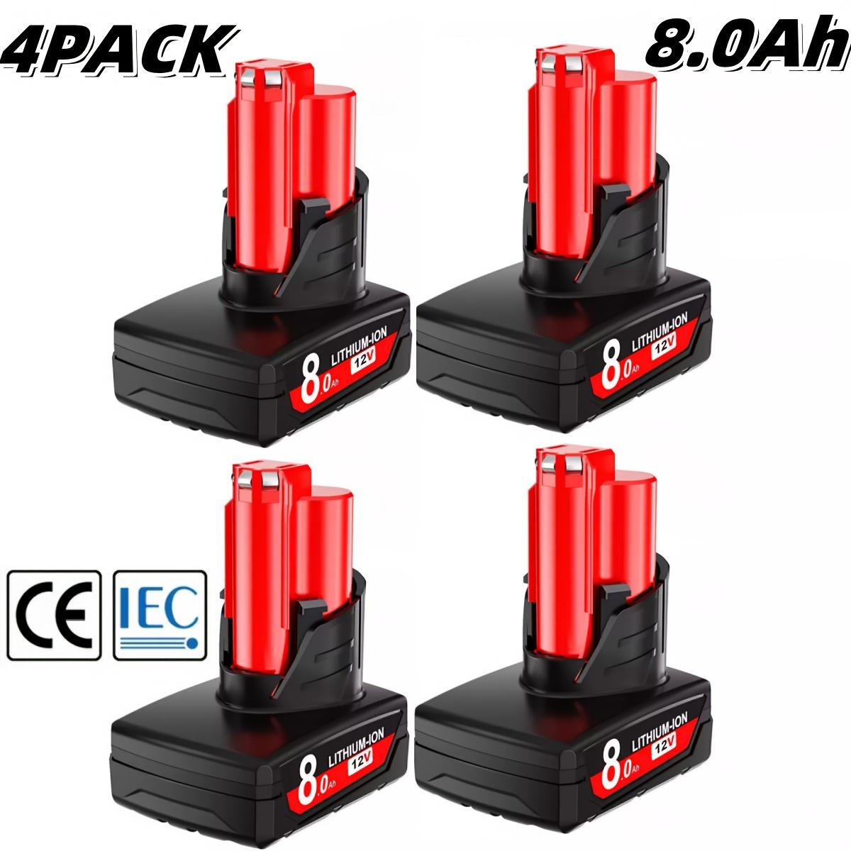 4-Pack 8.0Ah Lithium-Ion Replacement Milwaukee Batteries for M12 12V Cordless Tools Compatible with 48-11-2410 48-11-2420 48-11-2411 High Output