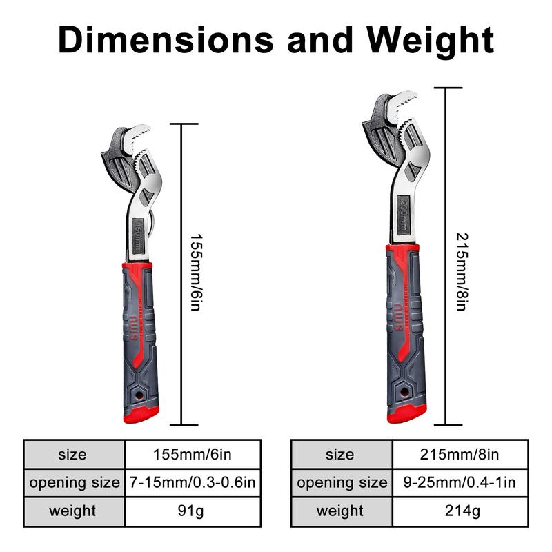 VAYWET Multifunctional Self-locking Wrench 6, 8 Inch Multi-model Pipe Flexible Wrench, Quick Opening Water Heating Plumbers Wrench 3/8”-1” Irregular Nuts Pipes Use Chrome Vanadium Alloy Steel 3 Sided Tooth Pattern Coverage Not Easy to Slip Strong Clamping
