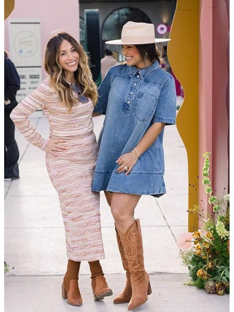 Elengatine Women's Denim Shirt Mini Dress - Short Sleeve A-Line Swing Fit with Button Half-Placket and Chest Pocket, Soft Washed Jean Fabric, Back Yoke with Pleated Detail for Extra Movement & Shape, Easy Throw-On Outfit for Summer Brunch