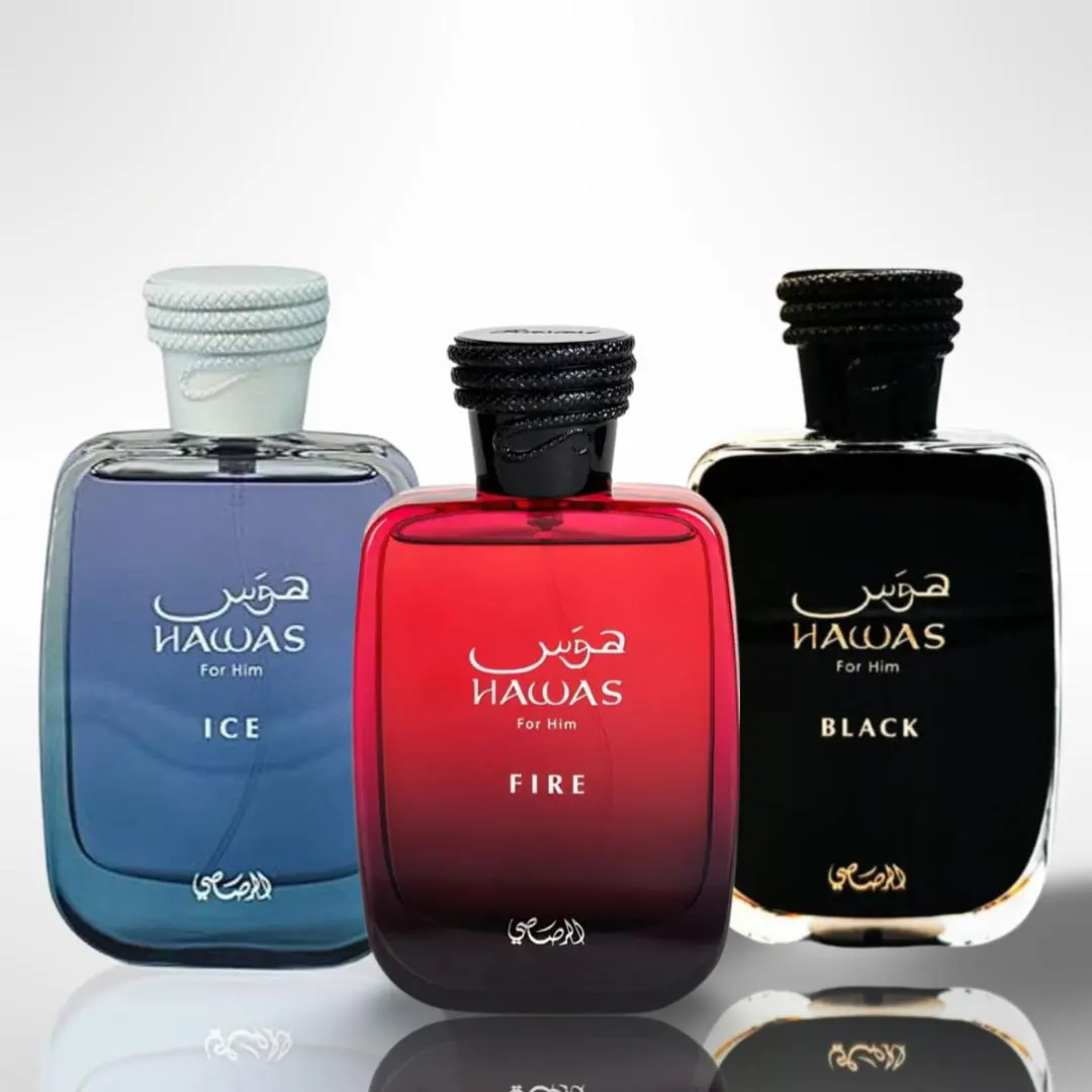 Rasasi Hawas Multi-Pack Fragrance Gift Bundle - Dark Black, Hawas Fire, Hawas Ice EDP Perfume Sprays, EDP Liquid Colognes, Men's & Unisex Beauty & Personal Care Bundle, Men's Fragrance
