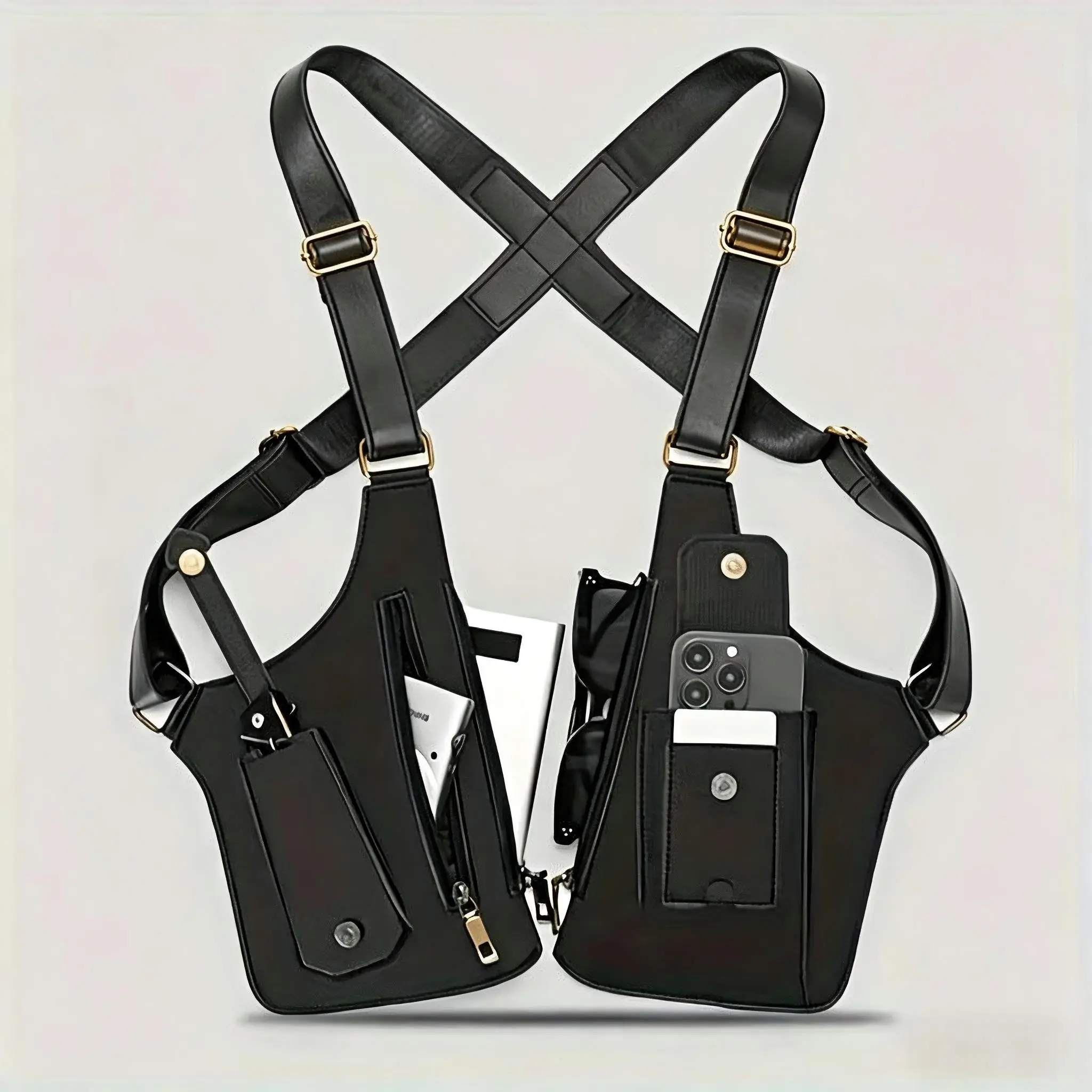 Men's Vintage Leather Shoulder Holster, Anti-Theft Underarm Bag with Adjustable Strap, Multi-Functional Accessory for Travel & Cycling, Leather Bags, Adjustable Strap Bag,camping essentials