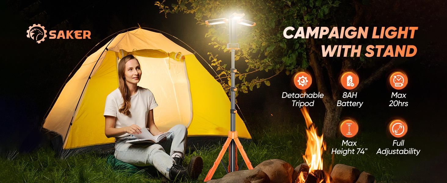 SAKER Portable Camping Light with Stand, Rechargeable Work Light, Dimmable Emergency Flashlight for Garage, Outdoor Work, Power Outage, Fishing LD10 Orange SAKER Portable Camping Light with Stand, Rechargeable Work Light, Dimmable Emergency Flashlight for Garage, Outdoor Work, Power Outage, Fishing LD10 Orange