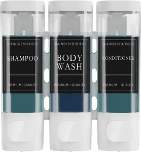 Shampoo and Conditioner Dispenser, Shower Shampoo Dispenser 3 Chamber No Drill, Shampoo and Conditioner Bottles for Bathroom Hotel Large Capacity(White)