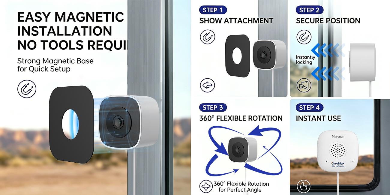 NKccnur  Window Security Camera 3MP 2K, Indoor WiFi Cameras 2.4GHz/5GHz with Colorvue AI Color Night Vision, Motion & Person Detection with Auto-Focus , Easy Installation, 24/7 Recording Works with Alexa & Google Home