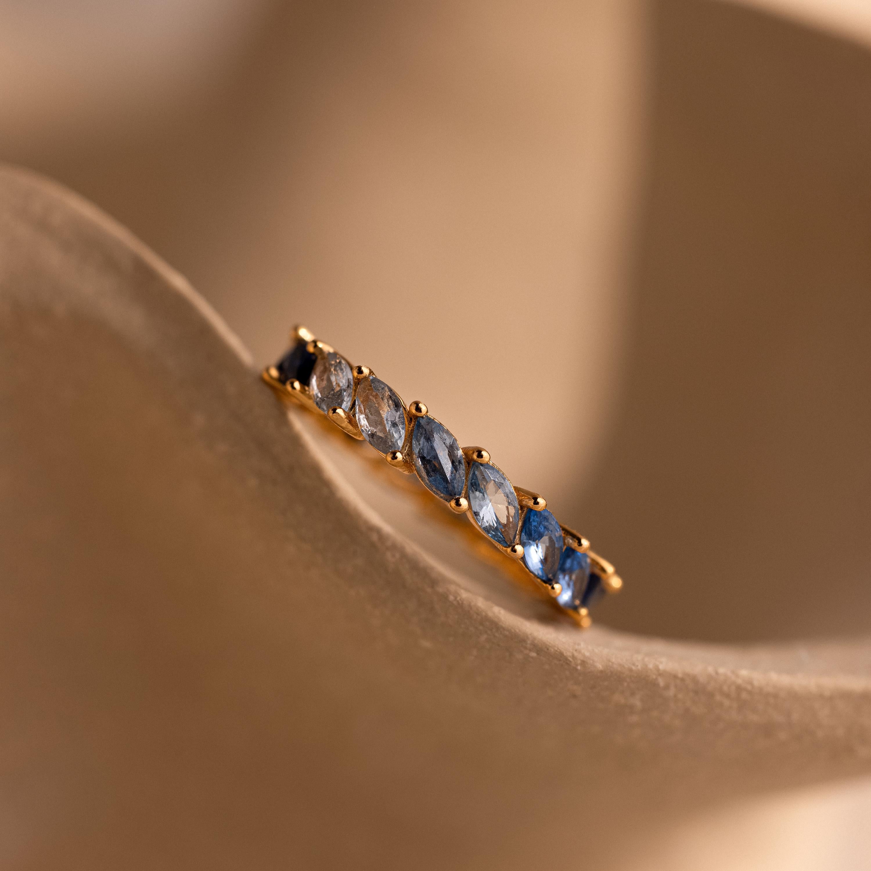 Blue Marquise Ombre Ring by Caitlyn Minimalist - Sapphire Gemstone Stacking Ring - Dainty Eternity Birthstone RIng - Elegant Bridal Jewelry - Something Blue - Gift for Her