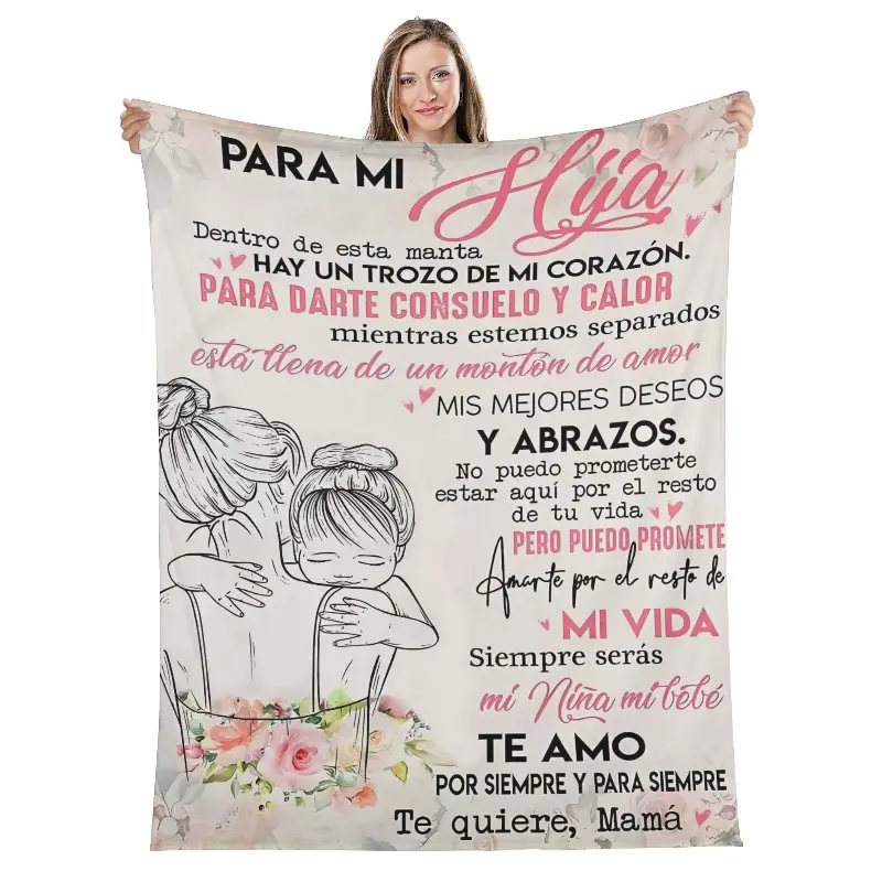 Soft & Comfortable Flannel Throw Blanket, Spanish 'Para Mi Hija' Message Blanket for Daughters, Cozy Bedroom Decor & Bonding Nights Gift to Express Sentimental Unconditional Love, Throw Blankets, Message Blanket Blankets