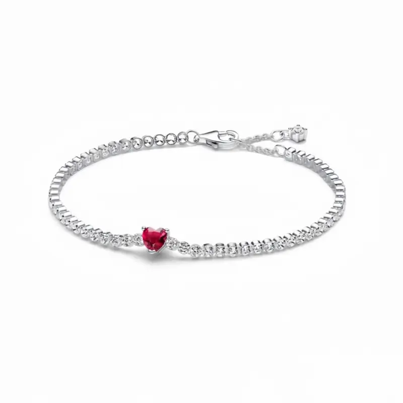 Heart Tennis Bracelet | Silver Plated | Sizes 6.5” - 7”