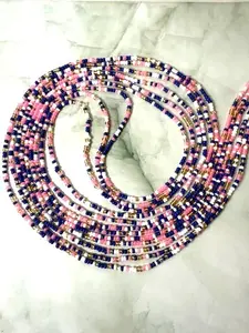 Blue Majestic Waist Beads - Pink & Navy Beaded Waist Chain for Women's Fashion Accessories