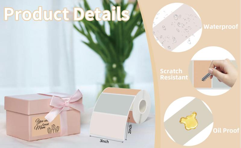 Starboling 3" x 2" Thermal Labels,Self-Adhesive Rectangle Thermal Printer Sticker,for Price,Barcode,Mailing,Name（Beige Gradient）