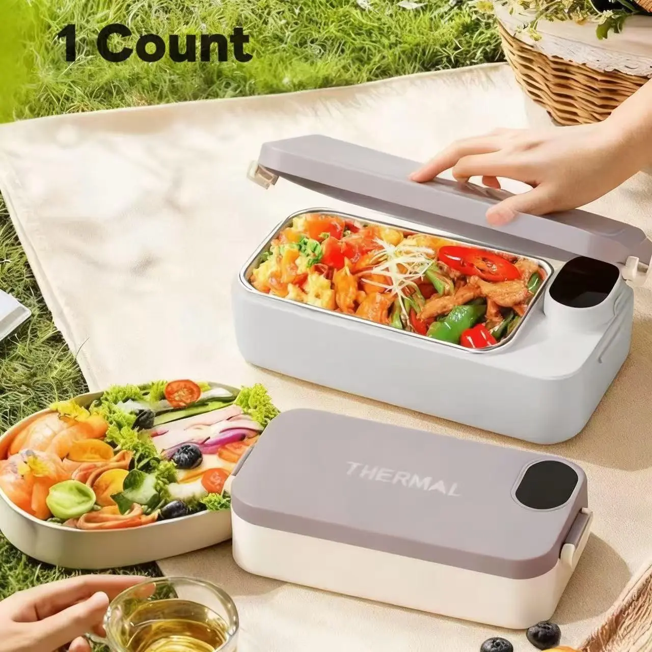 Portable Electric Heating Lunch Box with Smart Display, Constant Temperature, Car Lunch Box, Student Office Worker Truck Driver Thermos, Hot Food Lunch Container, Portable Lunch Warmer, Heatable Lunch Box, Heated Lunchbox