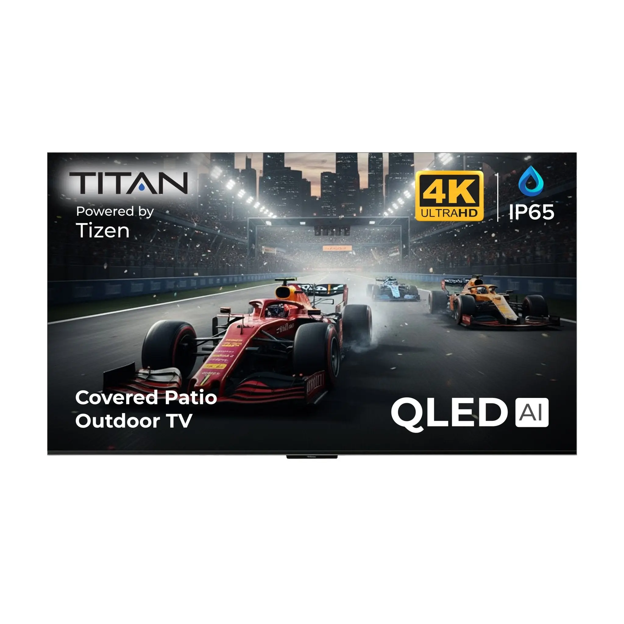 Titan S100 QLED Outdoor TV, Covered Patio, IP65 Smart Weatherproof TV, 4K HDR, 60 Hz, Tizen AI OS, 800 Nits, Wi-Fi 5, HDR10+, Outdoor TV Cover, Slim Bezel, 2 Year Warranty