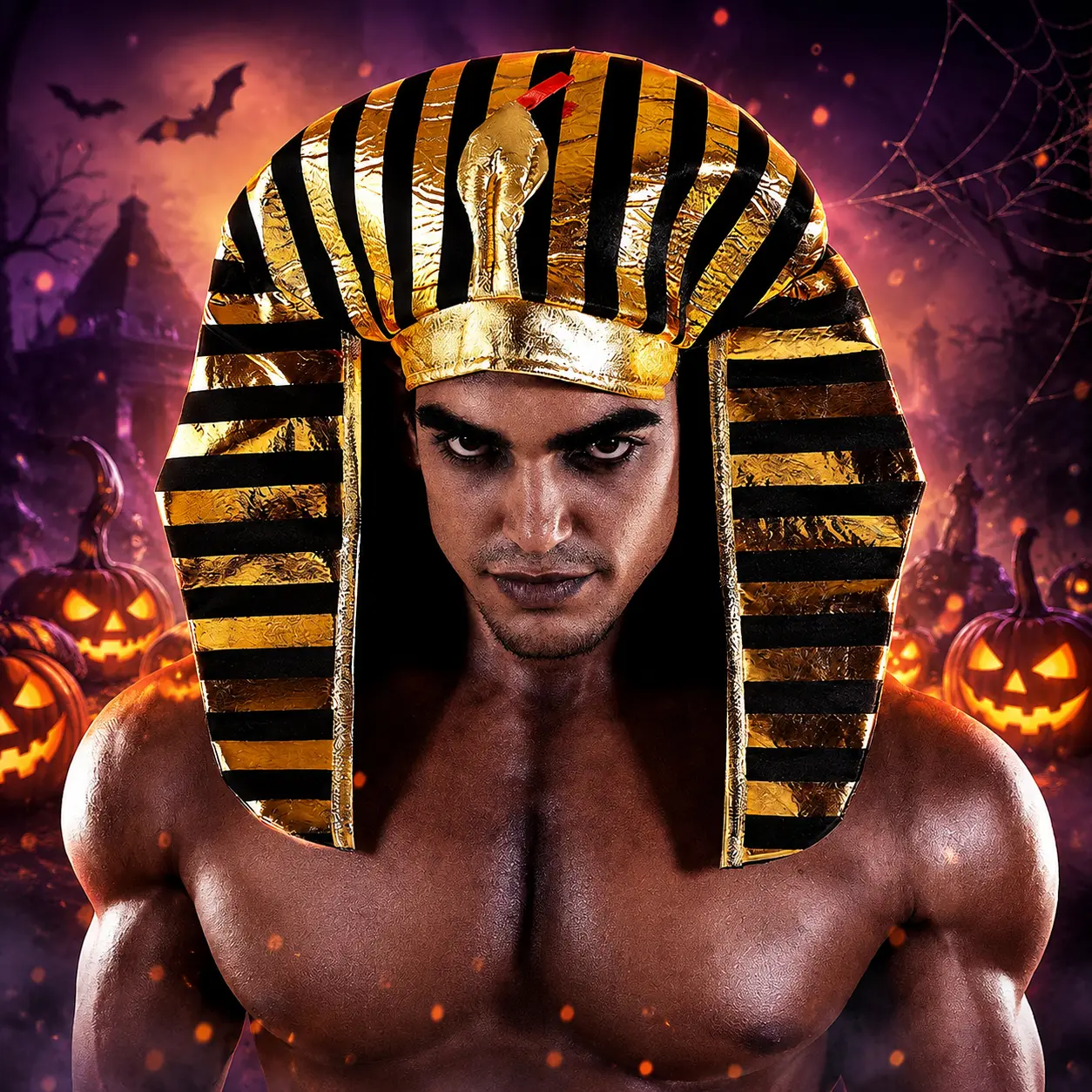 Gold & Black Egyptian Pharaoh Headdress with Cobra Snake, King Tut Costume Hat for Adults, Halloween Cosplay, Masquerade, Easter Pageant, Stage Performance & Theme Party Accessory