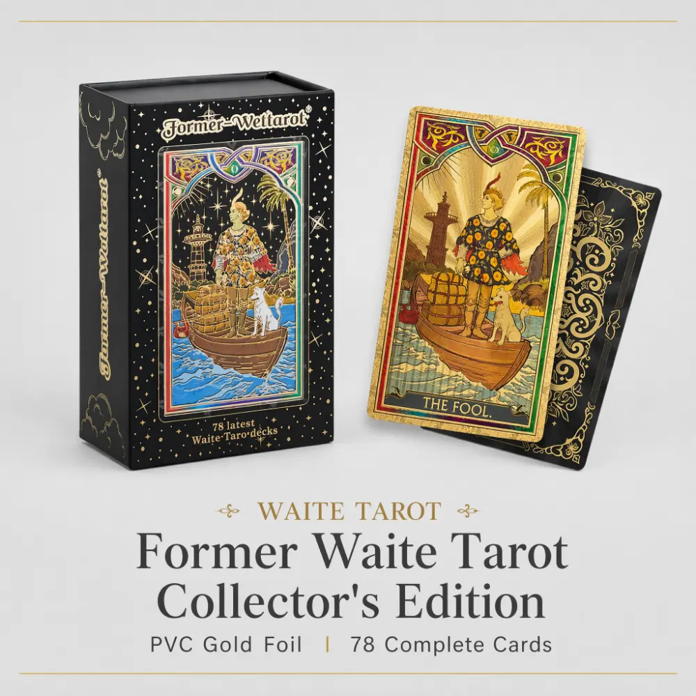 Luxury Black & Gold Foil 78-Pcs Classic Tarot Cards Deck, Waterproof PVC Aesthetic Set with Paper Guidebook, Premium Magnetic Box for Spiritual Meditation