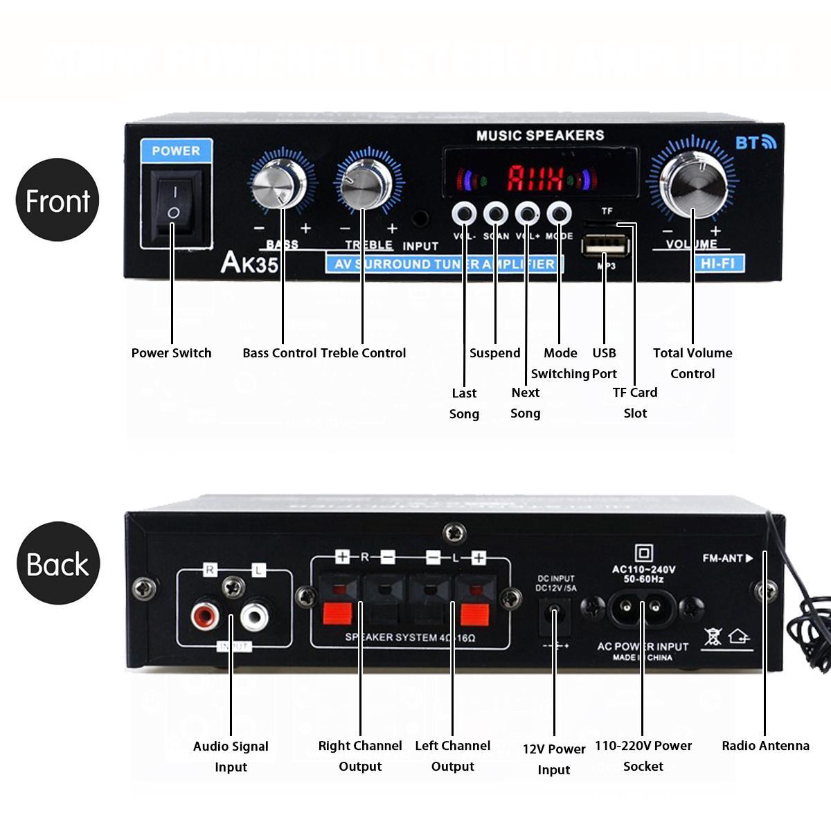 bluetooth Power Amplifier Receiver 800W Home Theater Pre-Amplifier Audio bluetooth Receiver with Wireless Remote Control, MP3/USB/SD/AUX/FM Radio bluetooth Power Amplifier Receiver 800W Home Theater Pre-Amplifier Audio bluetooth Receiver with Wireless Remote Control, MP3/USB/SD/AUX/FM Radio
