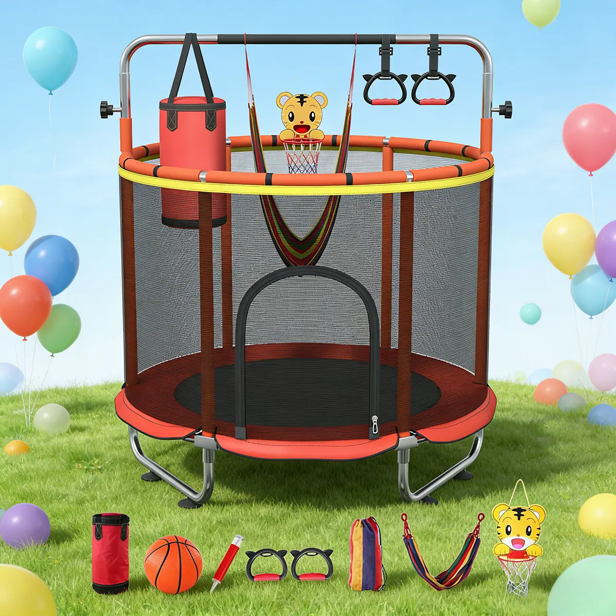 60" Toddler Trampoline with Swing, Gym Bar | Safe Active Play Toy, Toddler Gifts for Indoor & Outdoor Sports & Fitness Use, Gym Bar Workouts, Trampoline Workout, Trampoline With Swings, Home Trampoline