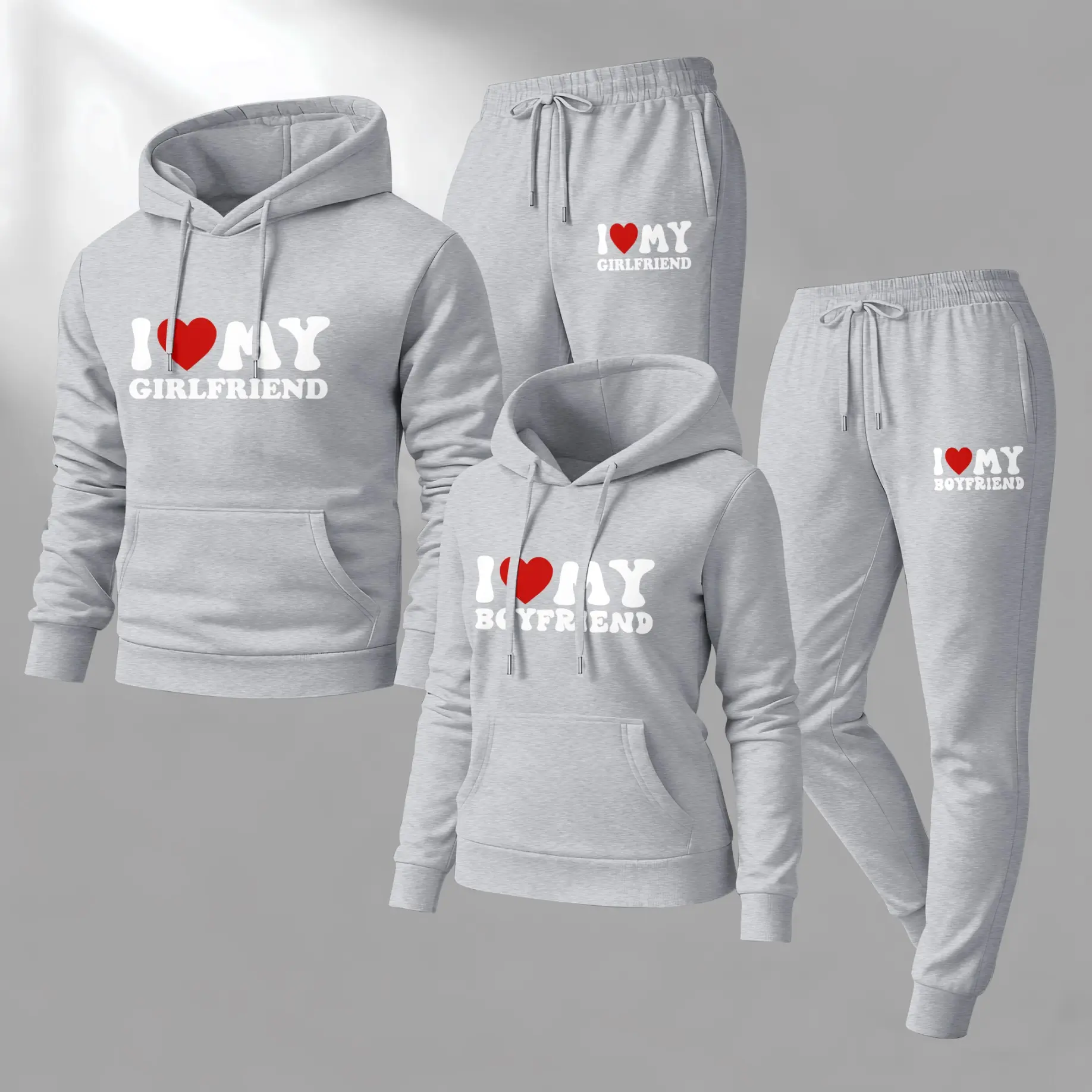 Couples' Unisex 2-Piece Athletic Activewear Tracksuit - Long Sleeve Letter Print Graphic Hoodie & Loose-Fit 100% Polyester Sweatpants Set for Bf & Gf Casual Wear, Athletic Activewear Tracksuits, Unisex Set