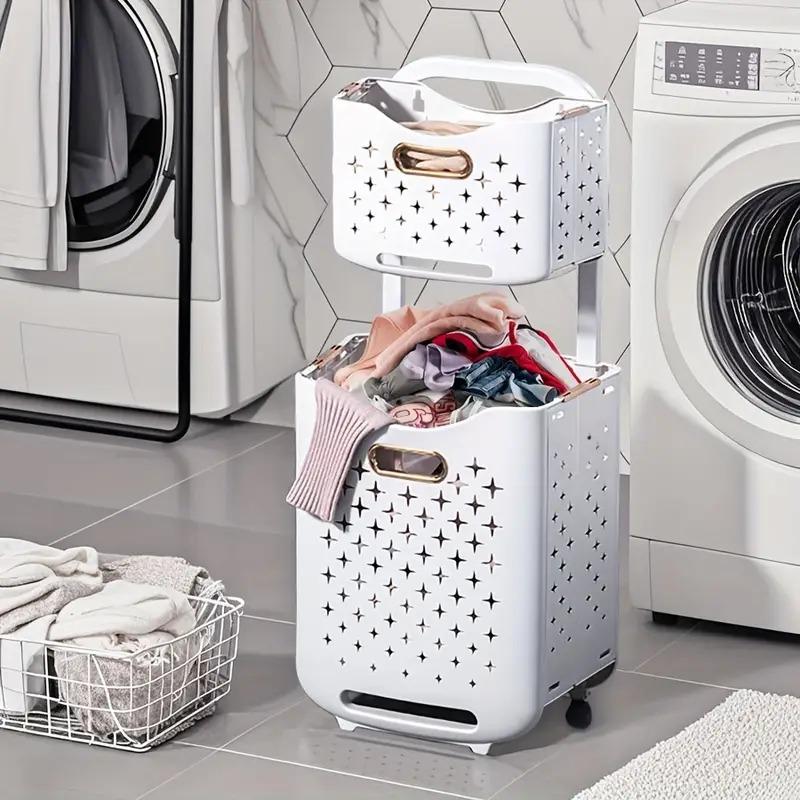 Foldable Rolling Storage Basket with Wheels - Extra-Large Capacity, Wall-Mountable, Space-Saving Organizer Laundry Room, Bedroom, Closet, And Small Spaces Laundry Basket- Stackable And Foldable Storage Bin for Home, Office, And More, Shelf Baskets
