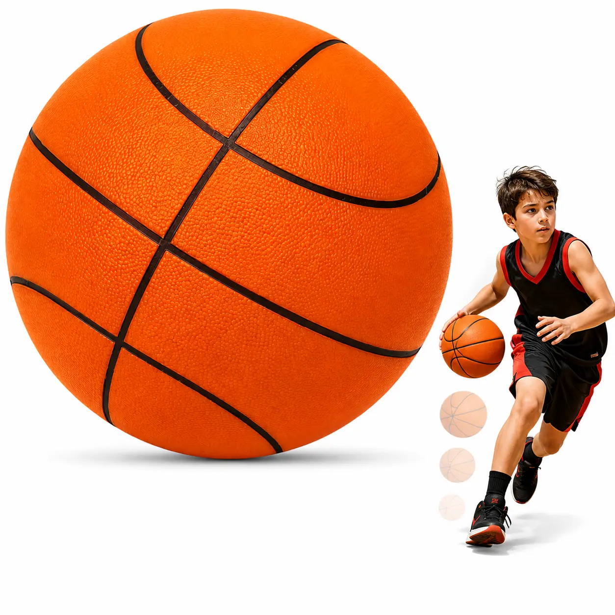 Size 7 (29.5") Silent Basketball - Grooved Airless Foam Indoor Ball Sports Equipment, Pro PU Material for Quiet Dribbling, Indoor Training with Real Feel & Higher Bounce