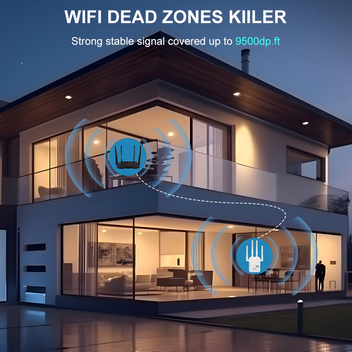 1200Mbps Dual Band WiFi Extenders Signal Booster for Home 2026 - 5GHz & 2.4GHz Model with Ethernet Port, 10000 sq.ft Coverage, Supports 50 Devices, Repeater/AP/Router Modes for Homes & Offices