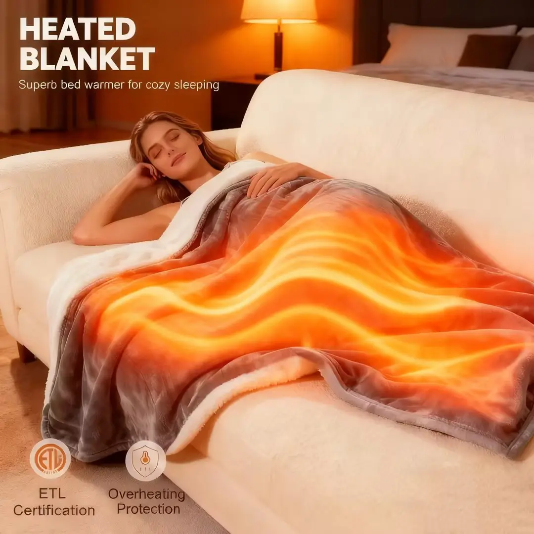 Heating Electric Throw Blanket, 10 Heat Levels, Auto-Off Function, Washable Dual-Sided Flannel & Sherpa Fabric, Ideal for Bedroom, Office Use, Heating Blanket