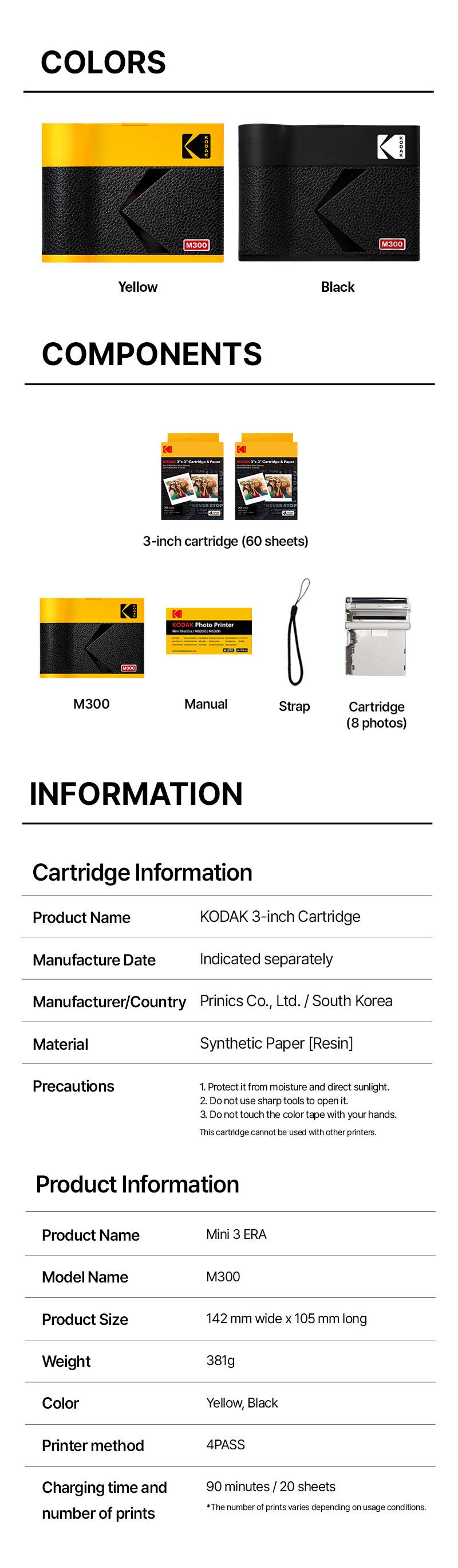 KODAK Mini 3 ERA 4PASS Portable Photo Printer (Printer + Initial 8 Sheets + 60 Sheets)