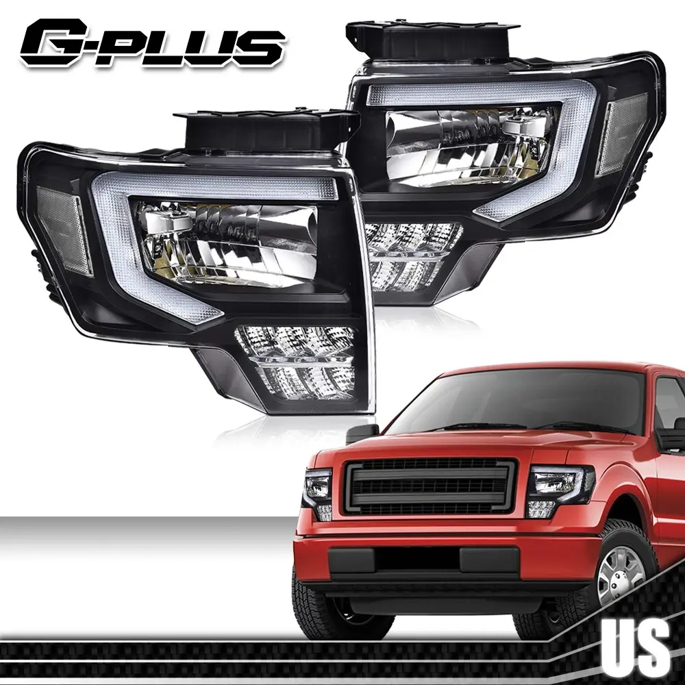 G-PLUS LED DRL Headlight Assembly Pair, Driver & Passenger Side Headlights for 2009-2014 Ford F150 F-150 Truck,car accessories