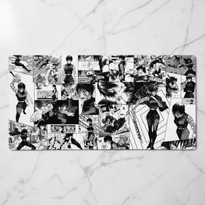 [Anime & Game Collection - Sale Up To 35%] Jujutsu Kaisen Black White Desk Mat, Manga Panel Art Extended Mouse Pad, Minimal Anime Desk Decor for Workspaces
