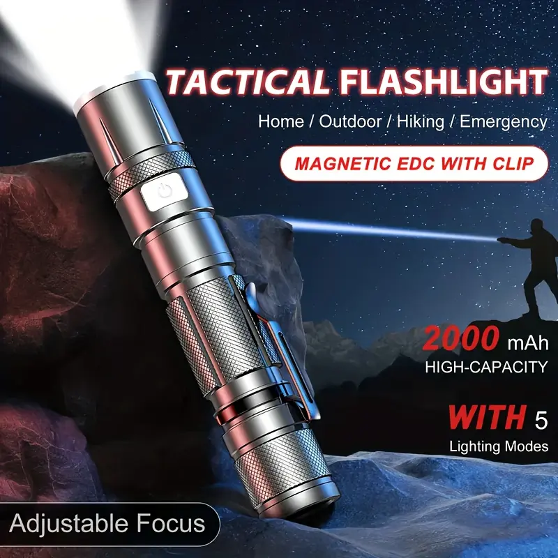 Mini rechargeable flashlight, high-lumen compact pocket light with clip, powerful brightness, 5 modes, magnetic flashlight, suitable for home, outdoor camping, hiking, fishing, and more; ideal as a Christmas or Halloween gift