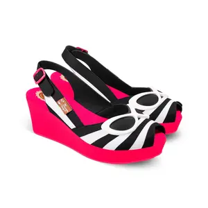 Hot Chocolate Design Malibu Women's Wedge Sandals | Summer Shoes for Women l Retro Beach Style Vegan Comfortable l Peep Toe Wedge with Adjustable Buckle Strap l Wearable Art