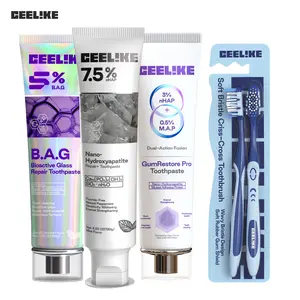 【live only】CEELIKE Effective cleaning set - 3 Toothpastes & 1 Soft Bristle Criss-Cross Toothbrush , Thorough oral cleaning and long-lasting fresh breath