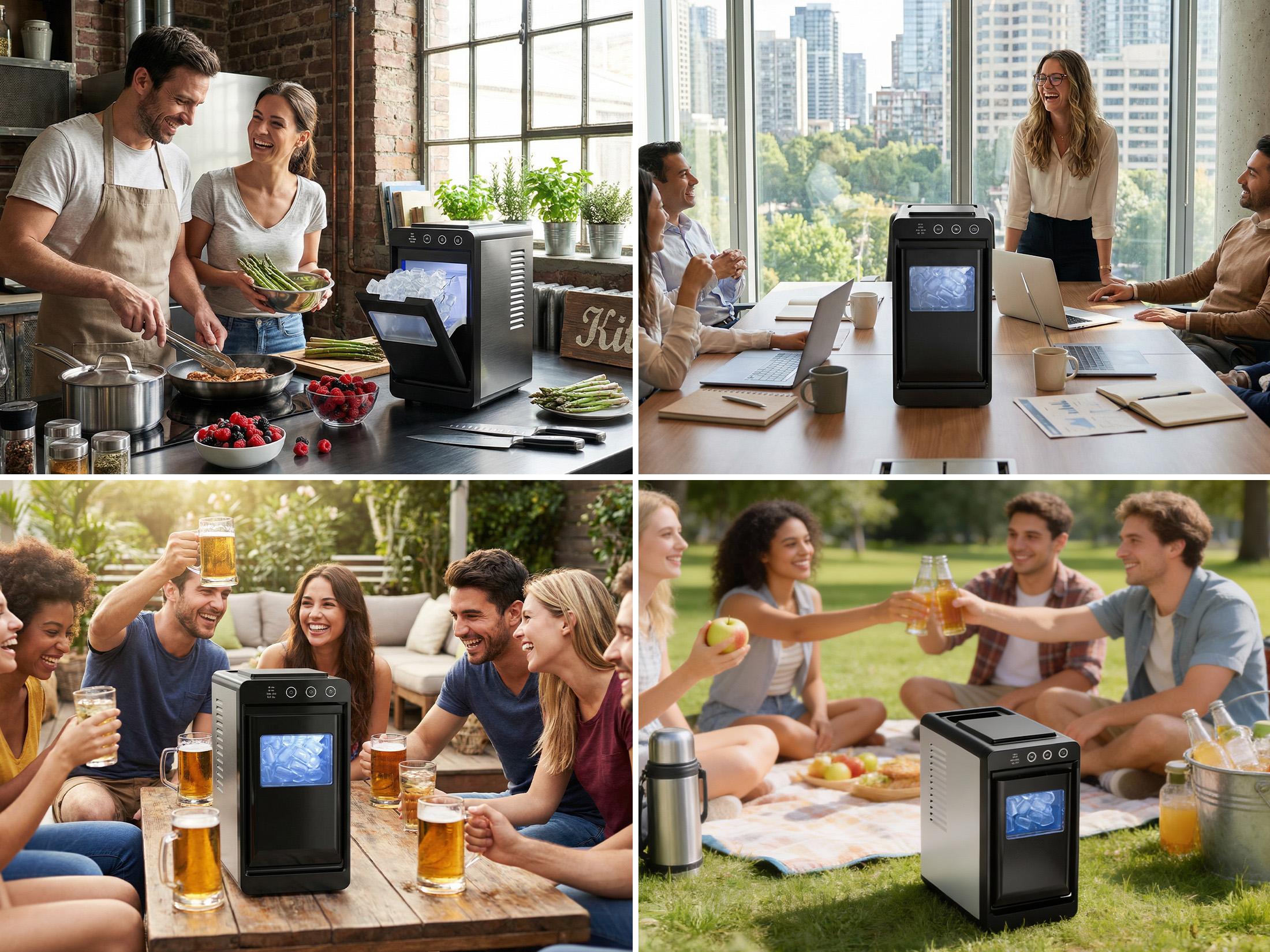 KISSAIR Ice Maker Countertop, 12KG/24H (21℃ Ambient), 6-13 Mins First Batch, Self-Cleaning Portable Ice Maker with LED Control, for Home/Kitchen/RV/Camping