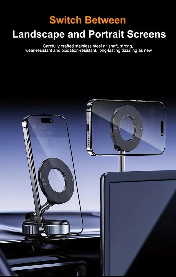 Magnetic Car Phone Holder - 360° Rotation & Folding, Equipped with Vacuum Suction Cup, Suitable for Car, Gym, Office & Driving Use Foldable Smartphone