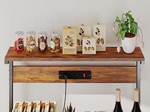 Kitchen Bakers Rack with Power Outlet, Coffee Bar Table 4 Tiers, Microwave Oven Stand Station, Adjustable Storage Shelf for Spices, Freestanding Appliance Organizer