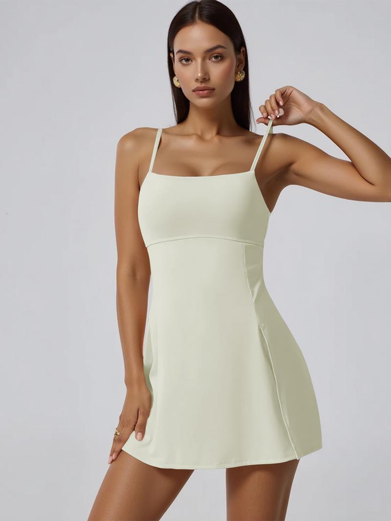 Women's Sports Dress with Built-In Bra Adjustable Straps Side Slit High-Low Hem for Golf Yoga Tennis Outdoor Activewear Stretchy Fabric for Tummy Control Support Yoga Apparel