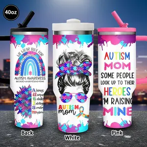 1pc 40oz Vibrant Puzzle Piece Art Style, Autism Awareness, Mother's Love, Unique Design Tumbler with Lid and straw, Winter Insulated Travel Mug, Gift for Women Men, Ideal for Valentine's Day, Birthday Gift, Coffee Cup for Office