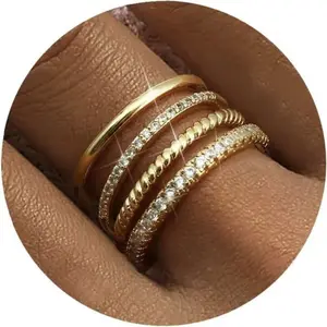 Florideco Stackable Gold Rings for Women 14K Gold Plated Stackable Thin Ring Minimalist Non Tarnish Cubic Zirconia Band Rings Dainty Trendy Statement Stacking Ring Set Size 5-10