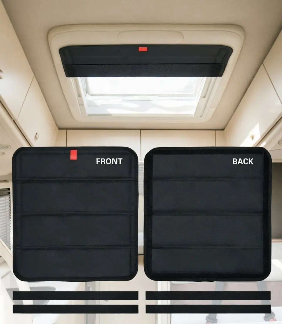 RV Skylight Sunshade and Ventilation Cover - UV-Resistant Roof Vent Shield, Equipped with Velcro Fasteners