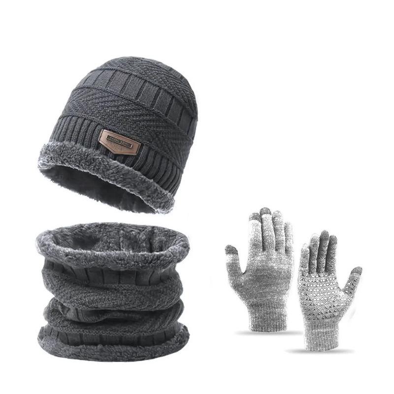 3-Pieces Winter Beanie Hat Scarf  Gloves Set Warm Knit Skull Cap for Men Women