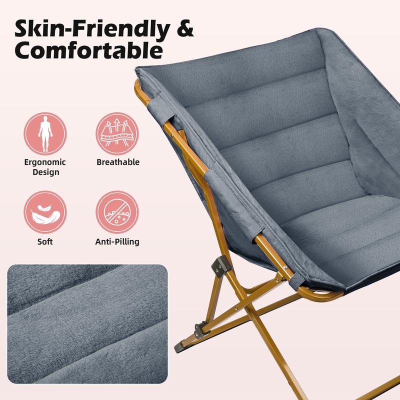 Plush Foldable Lazy Chair Cloud-Soft Comfort for Reading Napping 300lbs Sturdy Metal Frame Triangular Structure Non-Slip Feet Floor Safe Design