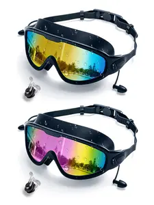 Swim Goggles 2 Pack - Swim Goggles for Adults & Kids - Anti-Fog Full-Coverage, 3-Color, Waterproof Earplugs & Nose Clip, Fit Outdoorfun