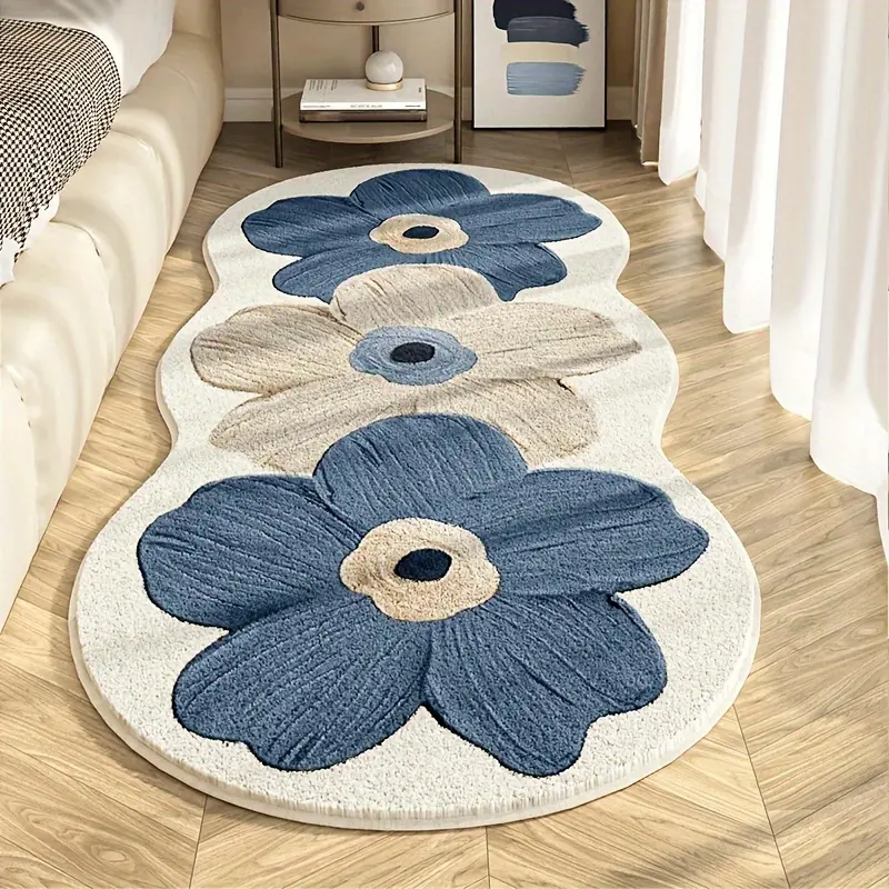 Light Luxury Plush Polyester Rug - Thick, Soft, No Shedding, Non-Slip Backing, Wavy Edges, Washable, Minimalist Elegant Design, Versatile for Bedside, Living Room, Small Indoor Home & Festive Decor Spaces, Rugs