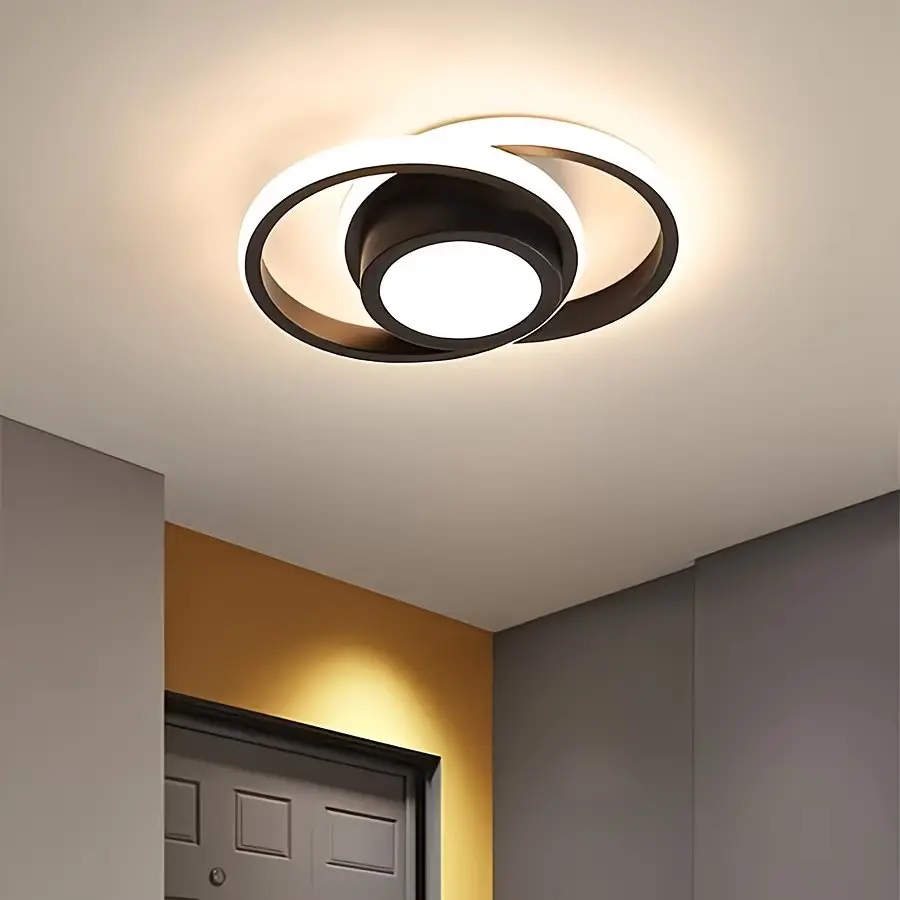 Modern Black 2-Ring Small LED Ceiling Light, Creative Double Ring Indoor Ceiling Lamp, Flush Mount Light Fixture for Bedroom Living Room Kitchen Hallway Office