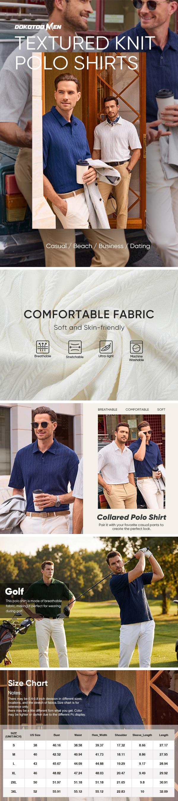 Dokotoo Men Casual Polo Shirt Short Sleeve Textured Beach Button Knit Stretchy Classic Shirts Dokotoo Men Casual Polo Shirt Short Sleeve Textured Beach Button Knit Stretchy Classic Shirts