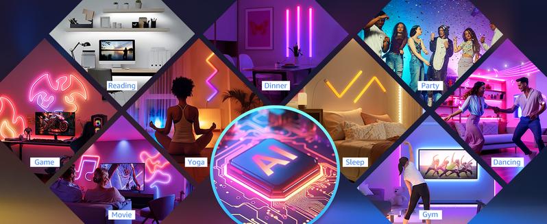 Lepro WL1 AI Smart RGB Wall Lights for Christmas Decorations, LLM AI Generated Lighting with LightBeats Music Sync, Voice Control Via App, Wi-Fi & Bluetooth LED Light Bars, 8 Pcs with 4 Corners