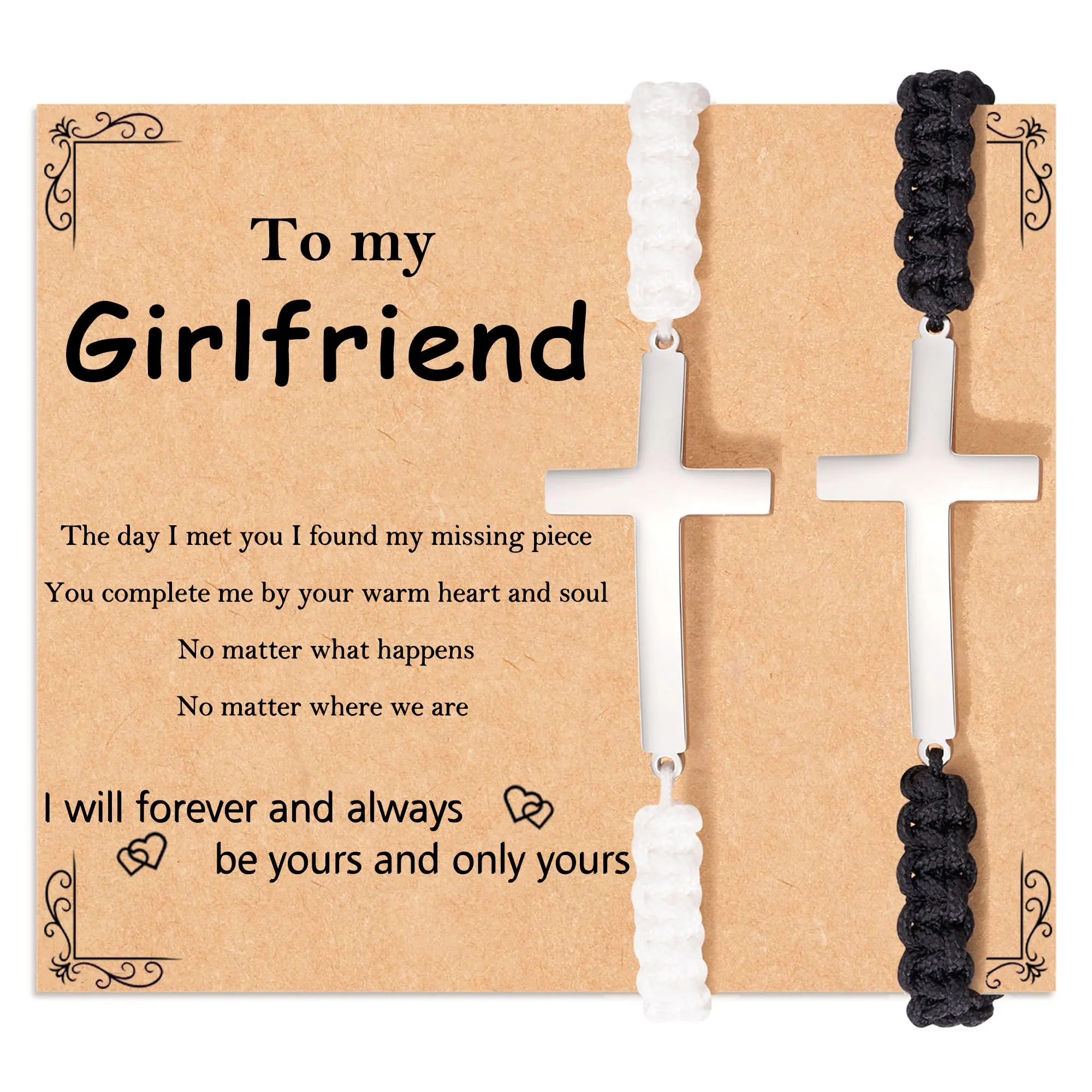 Matching Cross Bracelets for Couples, Handmade Braided Rope with a Stainless Steel Charm, Adjustable Set for Husband, Engagement & Anniversary Gift, Valentine, Romance, Female