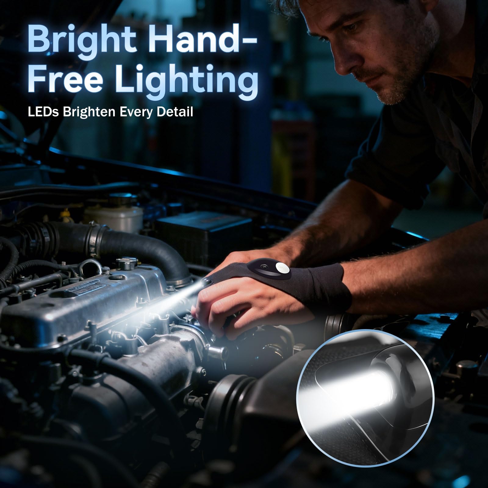 Pair of LED Half-Finger Waterproof Gloves with Flashlight- Durable Fingerless Gloves for Men & Women | OutdoorNight Fishing, Bait Prep, Cycling, Running, Camping