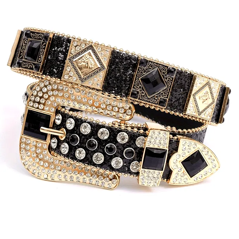 unisex Y2K Rhinestone Streetwear Belt - Hip Hop Waist Chain Style, Adjustable Ratchet, Black Leather PU unisex Y2K Rhinestone Streetwear Belt - Hip Hop Waist Chain Style, Adjustable Ratchet, Black Leather PU